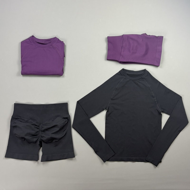 Pilates Yoga Stretching - 2-teiliges Fitness-Set für Damen: Raglan-Langarmshirt mit