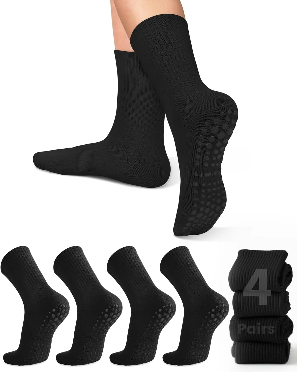 Pilates & Yoga Training Center - 4 Paar Damen-Yoga-Socken, einfarbige, rutschfeste Yoga-Pilates-Ballettsocken