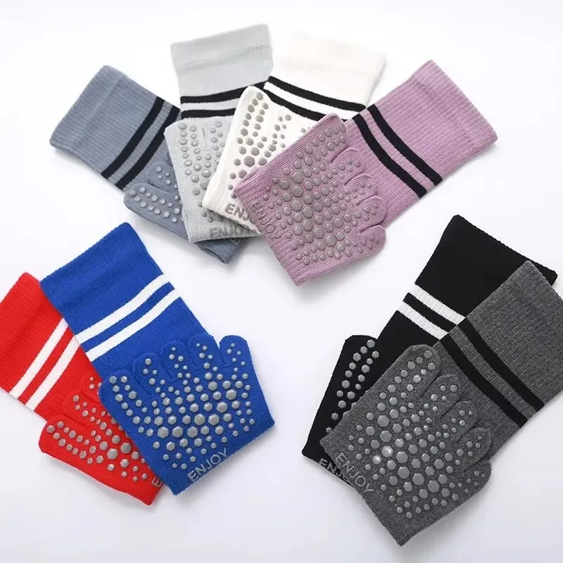Pilates Yoga Youtube - Damen-Mid-Tube-Yoga-Socken, atmungsaktiv, rutschfest, mit fünf Zehen,