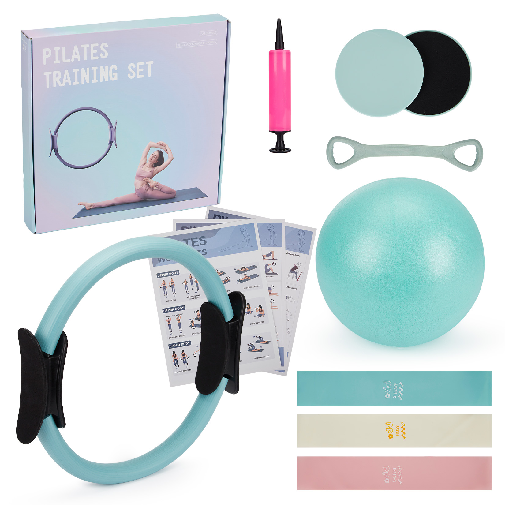 Pilates Yoga Core - Pilates-Trainingsset, 6-in-1 Pilates-Ring, Übungsball, Widerstandsbänder, Core-Slider,