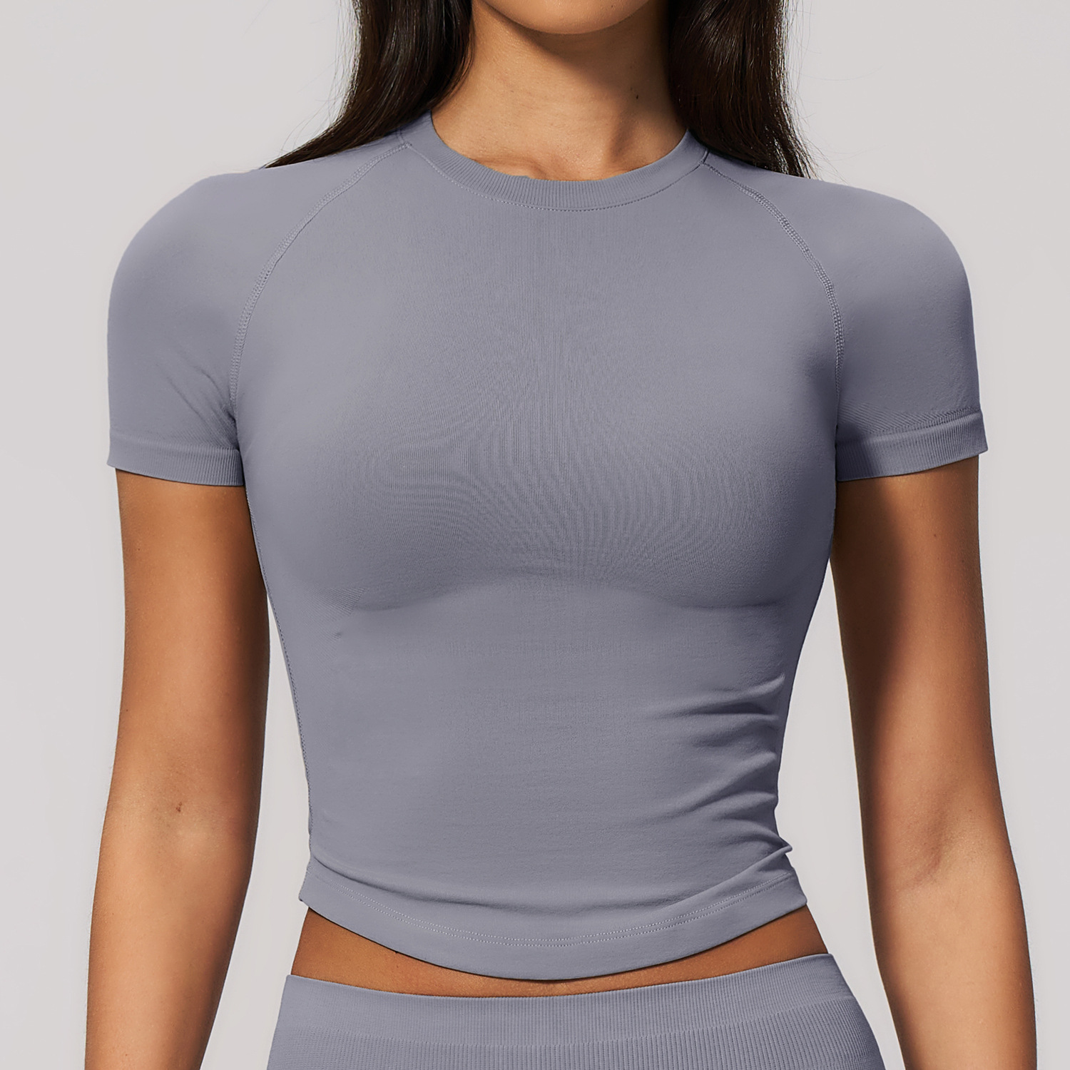 Nahtloses geripptes Damen-Crop – Pilates Yoga Logo Bewertung und Preis